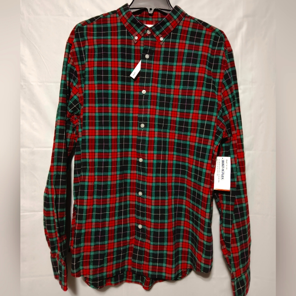 Old Navy NWT Men's XL Slim Fit Button Down Collared Shirt, Red & Green Plaid